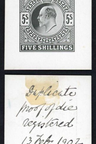 KEVII 5/- Die Proof on glazed card Duplicate proof 13 Feb 1902 SUPERB