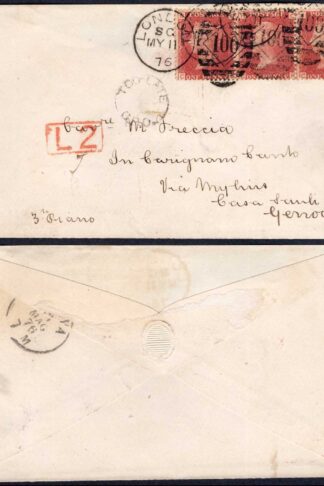 SG44 Penny Plate 171 (CG/CI) STRIP on Cover to GENOA