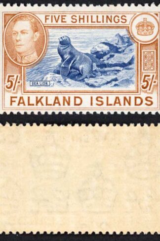 Falkland Is SG161b 5/- indigo and yellow brown U/M Cat 1100 pounds