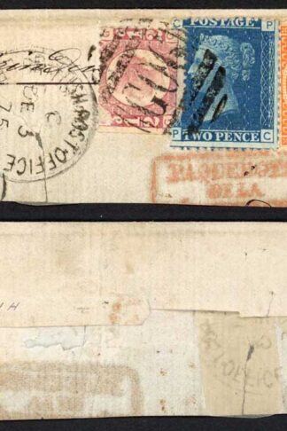 British Levant GB 2d blue and 1/2d in combination France 40c pair on piece