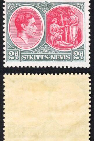 St Kitts SG71a 2d Carmine and Deep Grey Chalky Paper Perf 13 x 12 M/M Cat 55 po