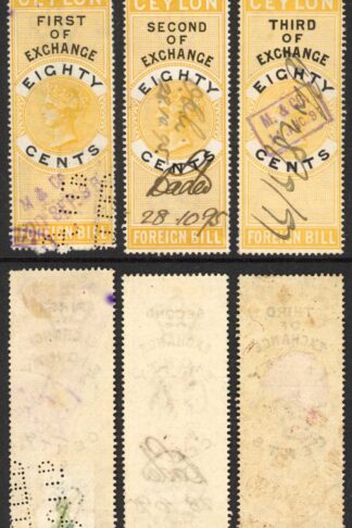 Ceylon Foreign Bill BF27 80c Yellow and Black 1st 2nd and 3rd Exchange