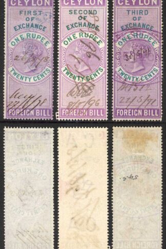 Ceylon Foreign Bill BF29 1r20 Violet and Green 1st 2nd and 3rd Exchange