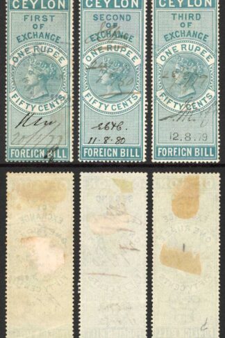 Ceylon Foreign Bill BF30 1r50 Green 1st 2nd and 3rd Exchange