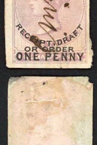 Ceylon Receipt BF1 1d on 1/1d Lilac
