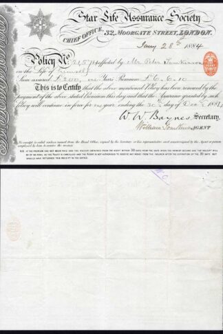 GB Star Life Assurance Document with 1d Embossed stamp