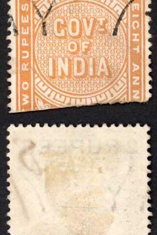 India Telegraphs SGT54 2r on 2r8a DLR surch Cat 10 pounds