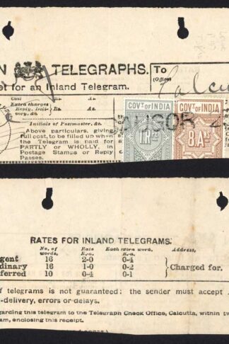 India Telegraphs 1r and 8a on Telegraph receipt