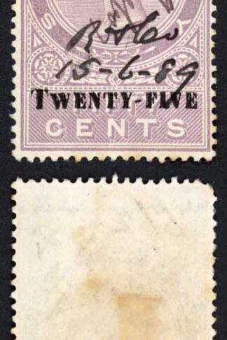 Ceylon BF75 TWENTYFIVE on 50c lilac Stamp Duty