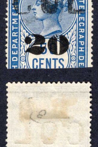 Ceylon BFT 36 20c Blue (Type 31) on 50c Blue Telegraph Cat 5.50 pounds