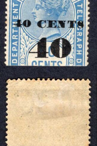 Ceylon BFT47 40c (Type T42) on 50c Blue Telegraph Cat 5 pounds