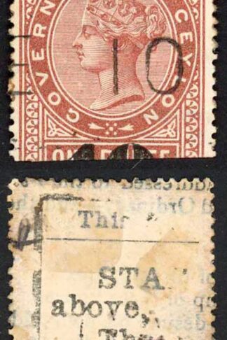 Ceylon BFT58 40c (Type T53) on 1R Red-brown Telegraph Cat 6.50 pounds