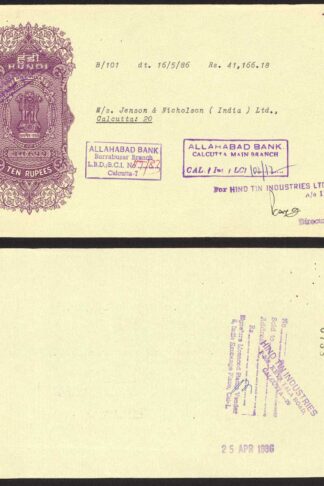 India Receipt with 10 Rupee Duty Pre-paid