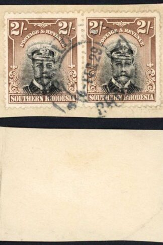 Southern Rhodesia SG12 2/- Black and Brown Perf 14 Pair Used on Piece