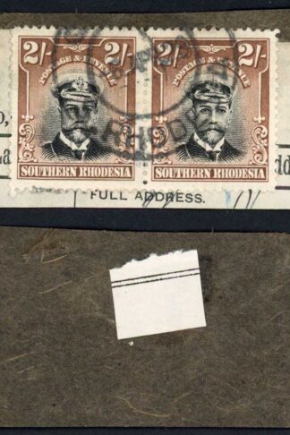 Southern Rhodesia SG12 2/- Black and Brown Perf 14 Pair Used on Piece