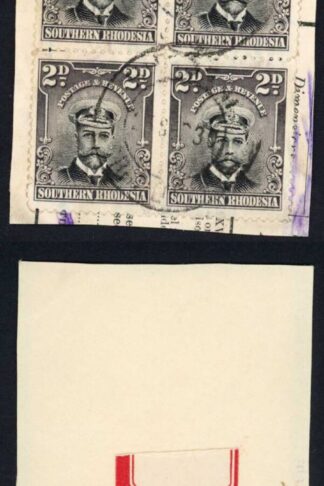 Southern Rhodesia SG4 2d Black and Purple Grey 8 Values Used on Piece