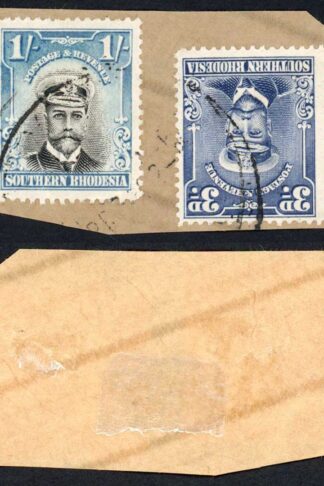 Southern Rhodesia SG10 SG5 1/- and 3d Values Perf 14 Used on Piece