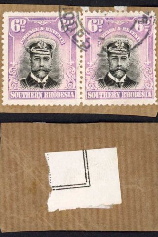Southern Rhodesia SG7 6d Black and Mauve Perf 14 Pair Used on Piece