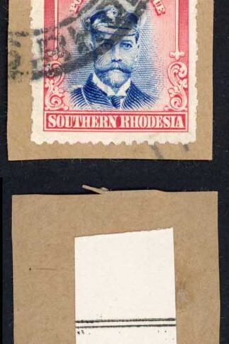 Southern Rhodesia SG9 10d Blue and Rose Pair Perf 14 Used on Piece