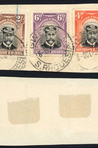 Southern Rhodesia SG12 SG7 SG6 2/- 6d and 4d Values Perf 14 Used on Piece