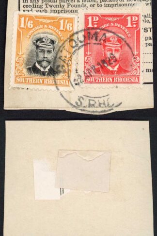Southern Rhodesia SG11 and SG2 1/6 and 1d Perf 14 Values Used on Piece