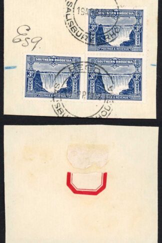 Southern Rhodesia SG18 3d Deep Ultramarine 3 values Used on Piece