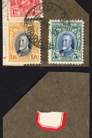 Southern Rhodesia SG27 SG24 SG16 5/- 1/6 and 1d values Perf 12 Used on Piece