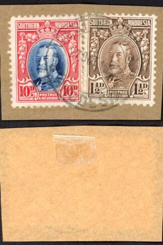 Southern Rhodesia SG22 SG16c 10d and 1 1/2d values Perf 12 Used on Piece
