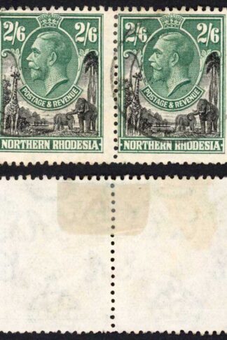 Northern Rhodesia SG12 2/6 Black and Green Wmk Mult Script CA Pair Used