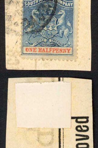 Rhodesia SG18 1 1/2d Dull Blue and Vermillion Perf 14 Used on Piece
