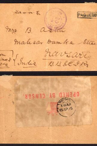 India 1915 Paquebot Censor cover