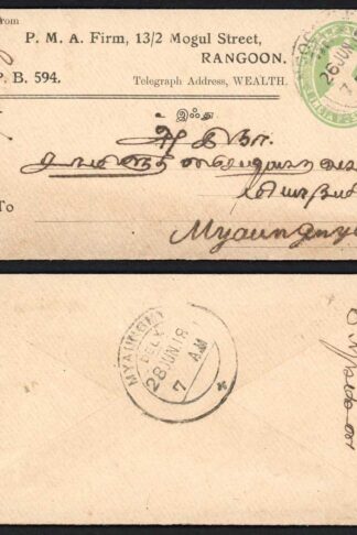 India KGV 1/2a Postal stationery cover
