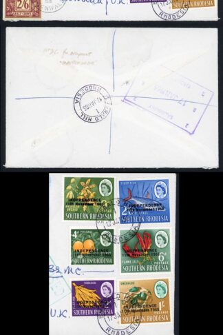 Southern Rhodesia to GB INVALID STAMPS Post Due Cover