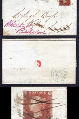1841 Penny Red (NI) Redirected cover with a Manuscript cancel