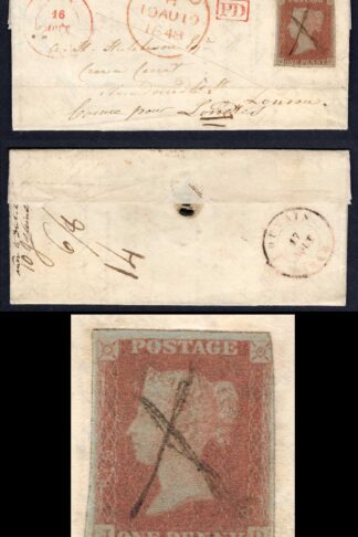 1841 Red (JD) on a Small Entire from France to London with Manuscript Cancel