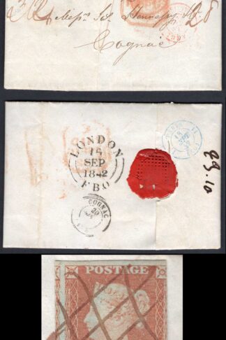 1841 Red (NF) on an Entire to France from London with Manuscript Cancel