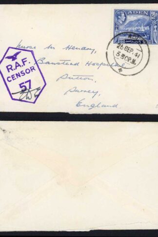 Aden KGVI 2 1/2d on RAF Censor Cover