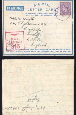 Aden GB KGVI 3d Pale Violet RAF Censor cover to the UK