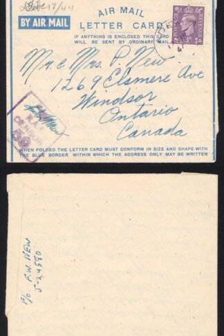 Aden GB KGVI 3d Pale Violet RAF Censor cover to Canada