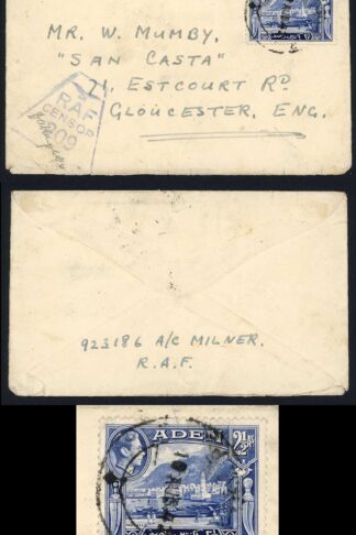 Aden KGVI 2 1/2a on RAF Censor cover to the UK