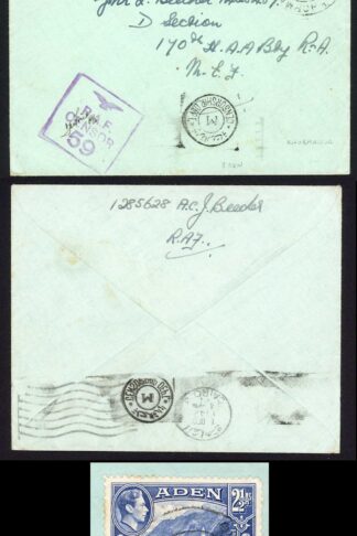 Aden KGVI 2 1/2a on RAF Censor cover
