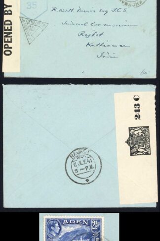 Aden KGVI 2 1/2a on RAF Censor cover to India