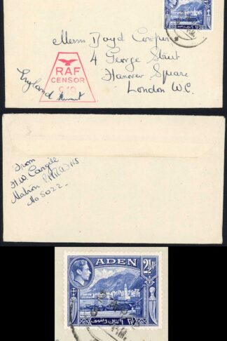 Aden KGVI 2 1/2a on RAF Censor cover to the UK