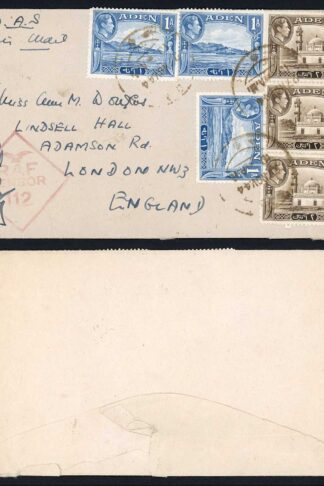 Aden KGVI 1a x 3 and 2a x 3 on RAF Censor cover