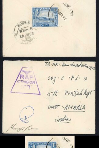 Aden KGVI 1a on RAF Censor cover