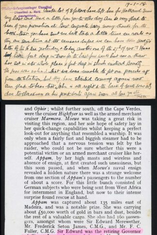 1916 Stampless card sent to England