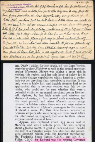 1916 Stampless card sent to England