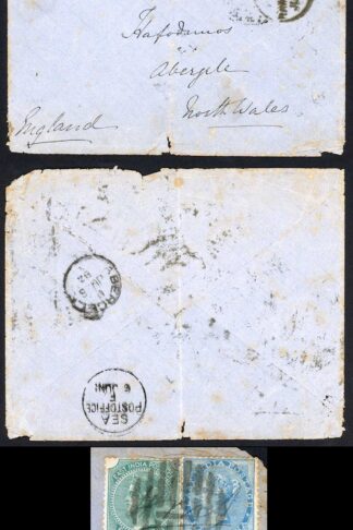India QV 4a and 1/2a on a Sea Poast Cover