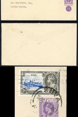 Fiji 2d Silver Jubilee and 1d Violet Plate example on a Commercial cover to USA
