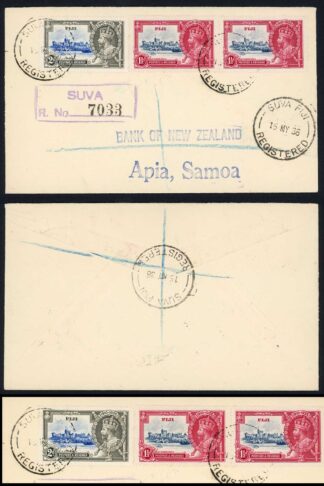 Fiji 2d and 1 1/2d Pair Silver Jubilee on a Commercial cover to Samoa